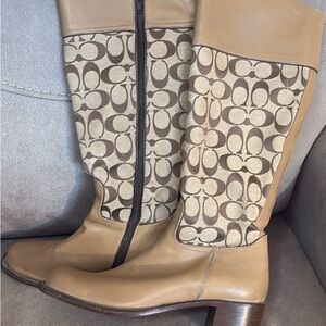 Coach Tan and Brown Patterned Heeled Boots